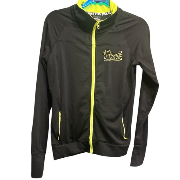 PINK size small zip up sweater, black and yellow. - Picture 1 of 7